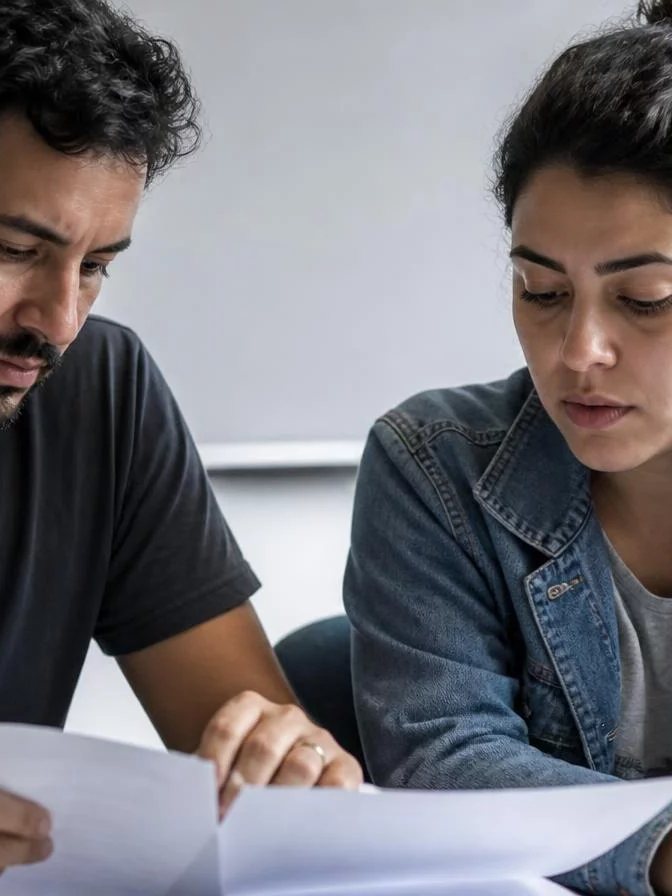Turma sentada numa sala clara enquanto uma pessoa sustenta o próprio ponto de vista